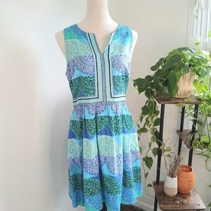 Crown & Ivy - Blue and Green - Flowy-Bright- Pattern- Sleeveless Dress - Size 12